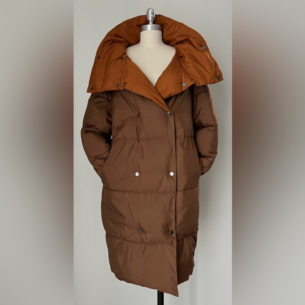 Mango Reversible Brown Puffer Coat size Small/Medium Never Worn NWOT